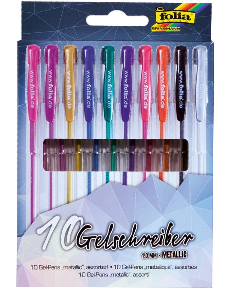 Цветни гел химикалки с металиков ефект Folia Bringmann - 10 цвята - 