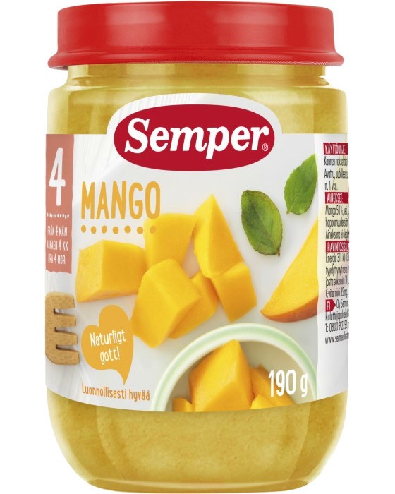 Пюре от манго Semper - 190 g, за 4+ месеца - пюре