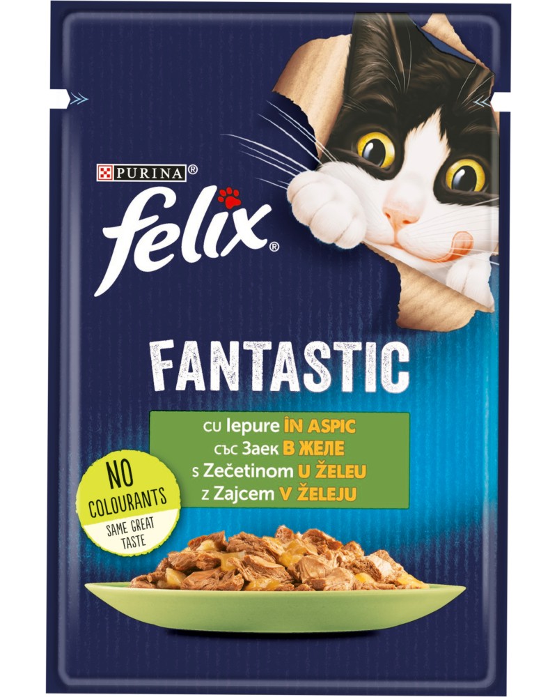 Пауч за котки Felix Fantastic Пауч за котки Felix Fantastic - 85 g, със заешко месо в желе, за над 1 година - продукт