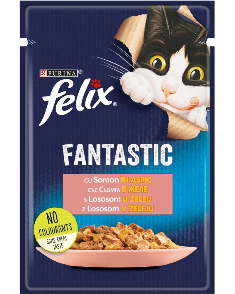 Пауч за котки Felix Fantastic Пауч за котки Felix Fantastic - 85 g, със сьомга в желе, за над 1 година - продукт