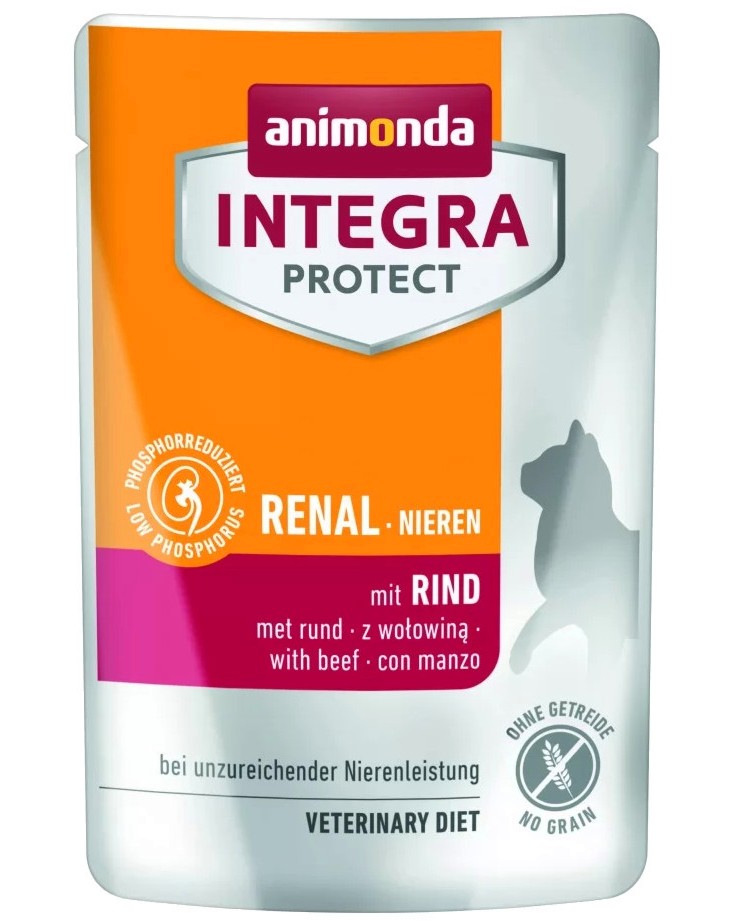 Пауч за котки с бъбречна недостатъчност Integra Protect Renal Пауч за котки с бъбречна недостатъчност Integra Protect Renal - 100 g, с говеждо, в зряла възраст - храна
