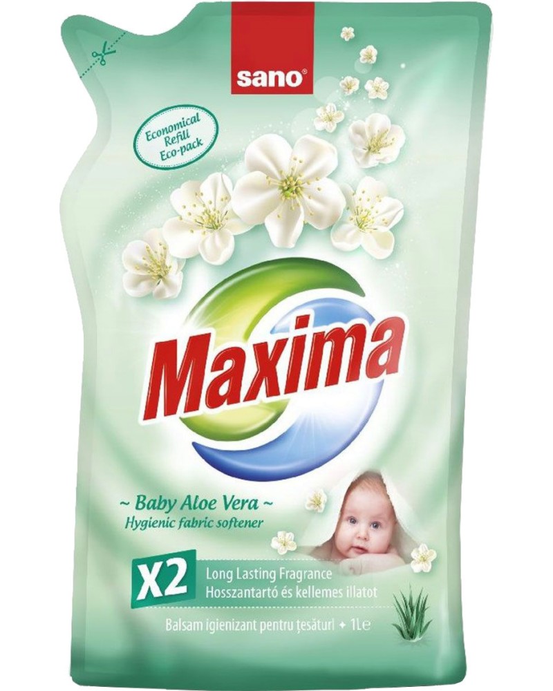 Омекотител за бебешки дрехи с алое вера Sano Maxima Baby Aloe Vera - 1 ÷ 4 l - продукт