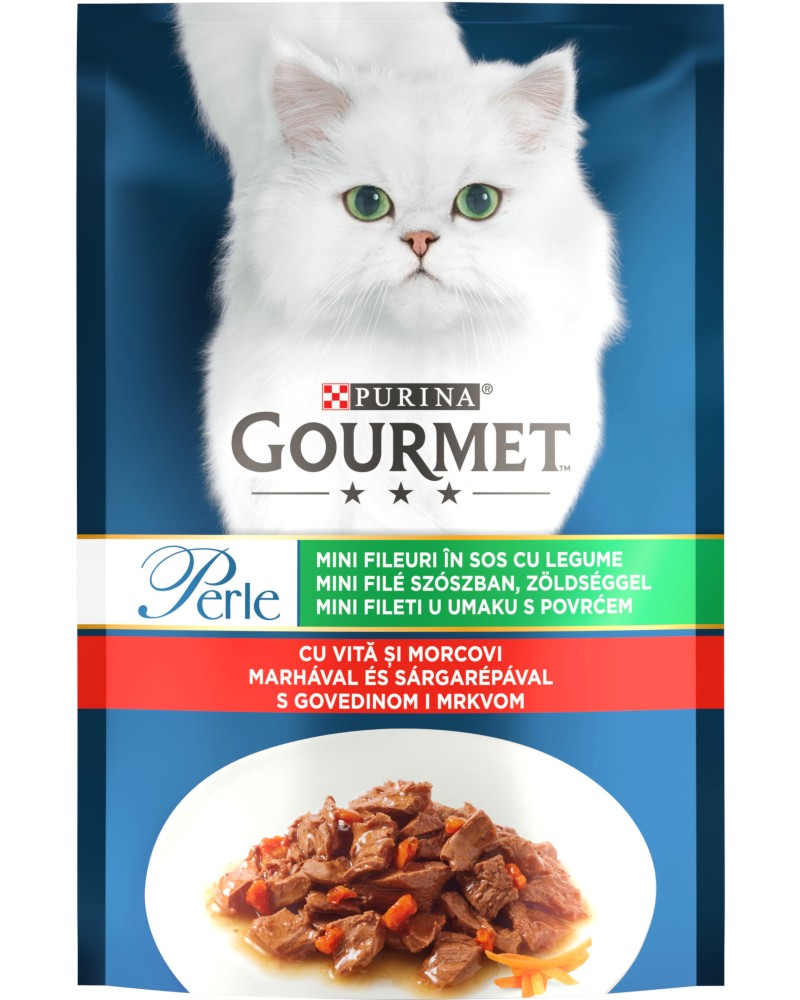 Пауч за котки Gourmet Пауч за котки Gourmet - 85 g, с говеждо месо и моркови в сос, от серията Perle, за над 1 година - продукт