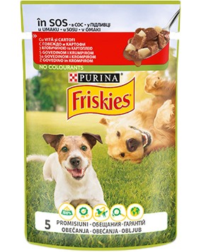 Пауч за кучета Friskies Пауч за кучета Friskies - 85 g, с говеждо месо и картофи в сос, за малки породи, в зряла възраст - продукт