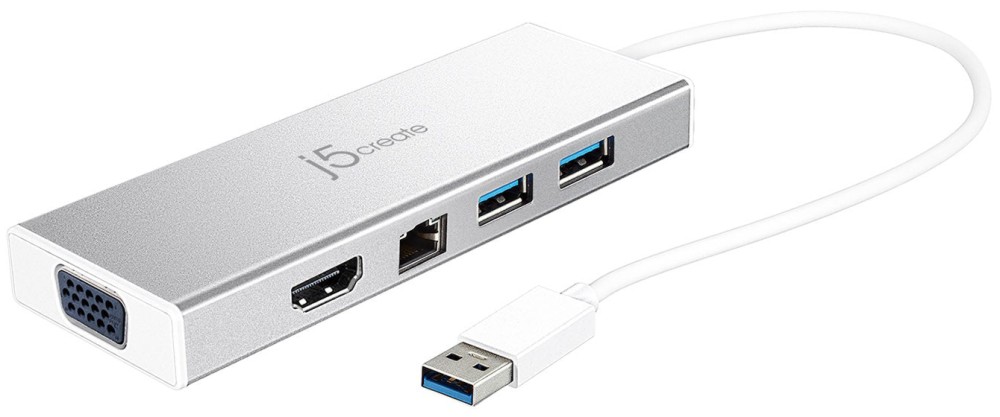 USB-A  j5create - 6  (2 x USB-A 3.1, 1 x RJ45, 1 x HDMI, 1 x VGA, 1 x USB Micro-B) - 