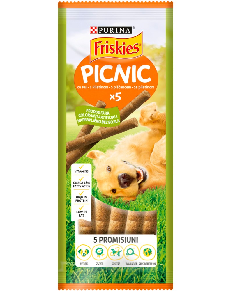 Лакомства за кучета Friskies Picnic Лакомства за кучета Friskies Picnic - 5 броя, с пилешко, в зряла възраст - продукт