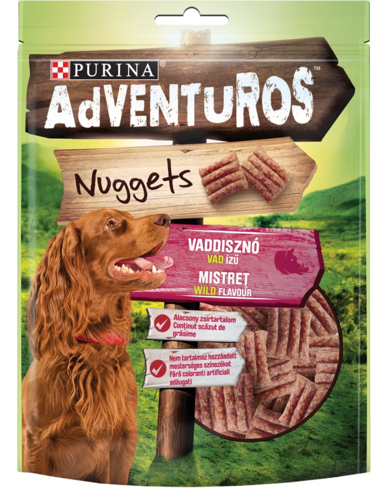 Лакомства за кучета Adventuros Nuggets Лакомства за кучета Adventuros Nuggets - 90 g, с глиганско, в зряла възраст - продукт