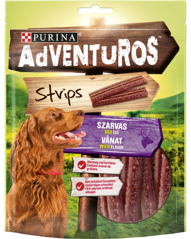 Лакомства за кучета Adventuros Strips Лакомства за кучета Adventuros Strips - 90 g, с еленско, в зряла възраст - продукт