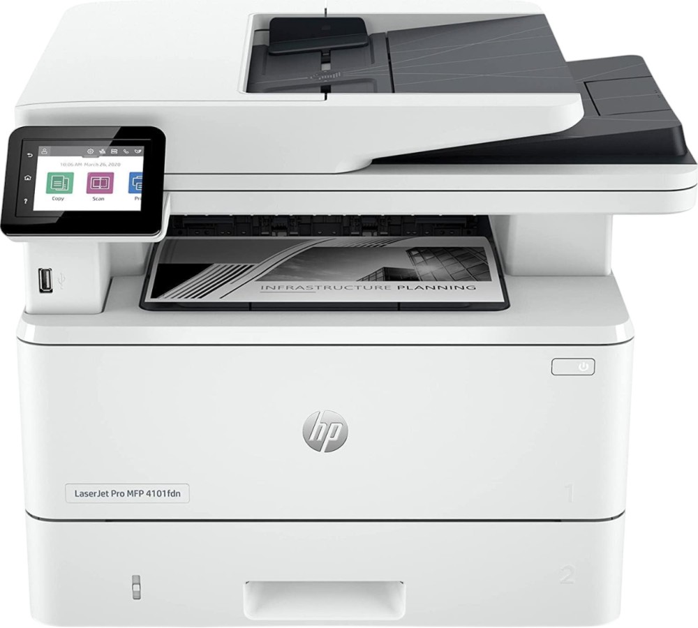 Лазерно мултифункционално устройство HP LaserJet Pro MFP 4102fdn Лазерно мултифункционално устройство HP LaserJet Pro MFP 4102fdn - Монохромен принтер / копир / скенер / факс, 1200 x 1200 dpi, 42 pages/min, LAN, Wi-Fi, USB, A4 -