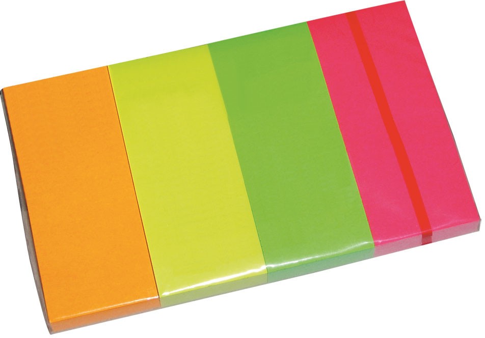 Самозалепващи неонови индекси - 4 цвята x 50 листчета с размер 2 x 5 cm - 
