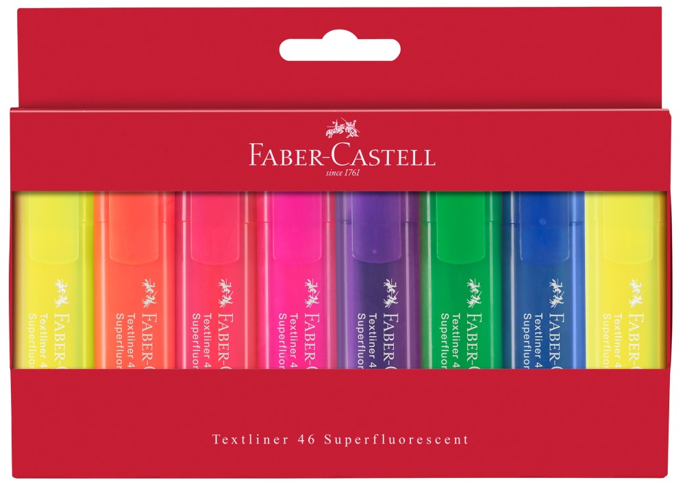 Текст маркери със скосен връх Faber-Castell 1546 Текст маркери със скосен връх Faber-Castell 1546 - 8 броя -