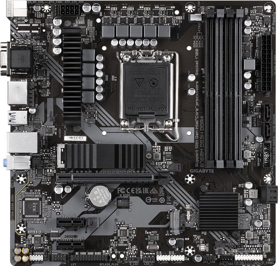 Дънна платка Gigabyte B760M DS3H Дънна платка Gigabyte B760M DS3H - LGA 1700, Intel B760, DDR5, Micro ATX -