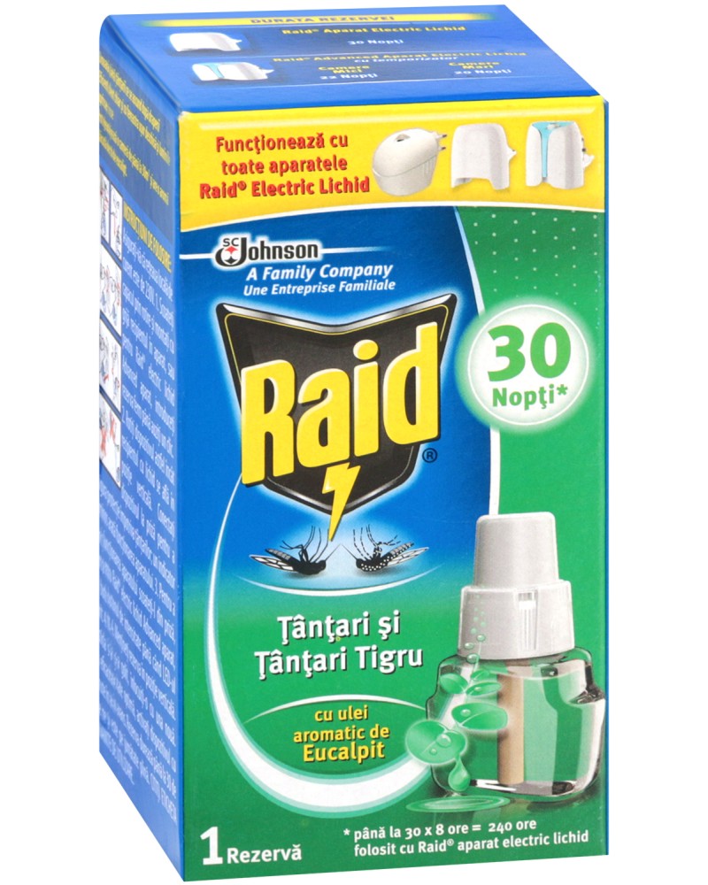 Течен пълнител за електрически изпарител Raid - Евкалипт Течен пълнител за електрически изпарител Raid - Евкалипт - Против комари и мухи -