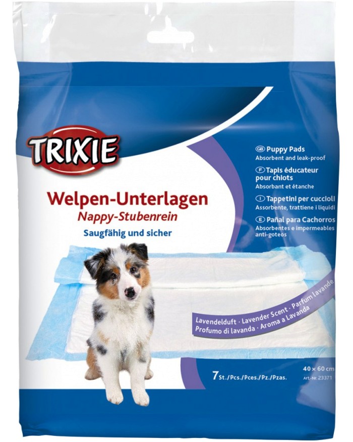 Хигиенни постелки за кучета Trixie Nappy Puppy Pad Хигиенни постелки за кучета Trixie Nappy Puppy Pad - 7 броя, 40 x 60 cm, с аромат на лавандула - продукт