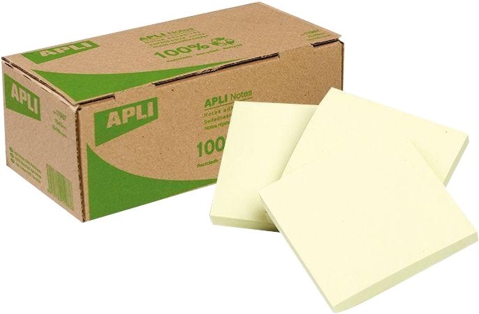Самозалепващи листчета от рециклирана хартия Apli - 12 кубчета x 100 листчета с размери 7.5 x 7.5 cm - 