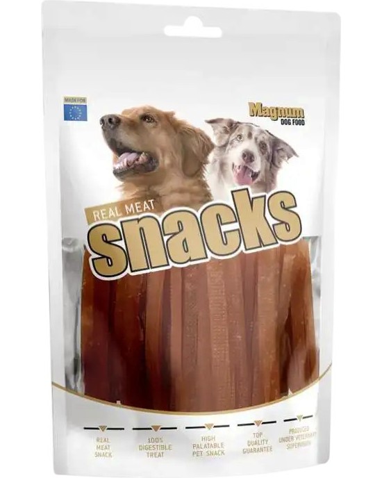 Лакомства за кучета Magnum Real Meat Snacks Лакомства за кучета Magnum Real Meat Snacks - 250 g, с пилешко - храна