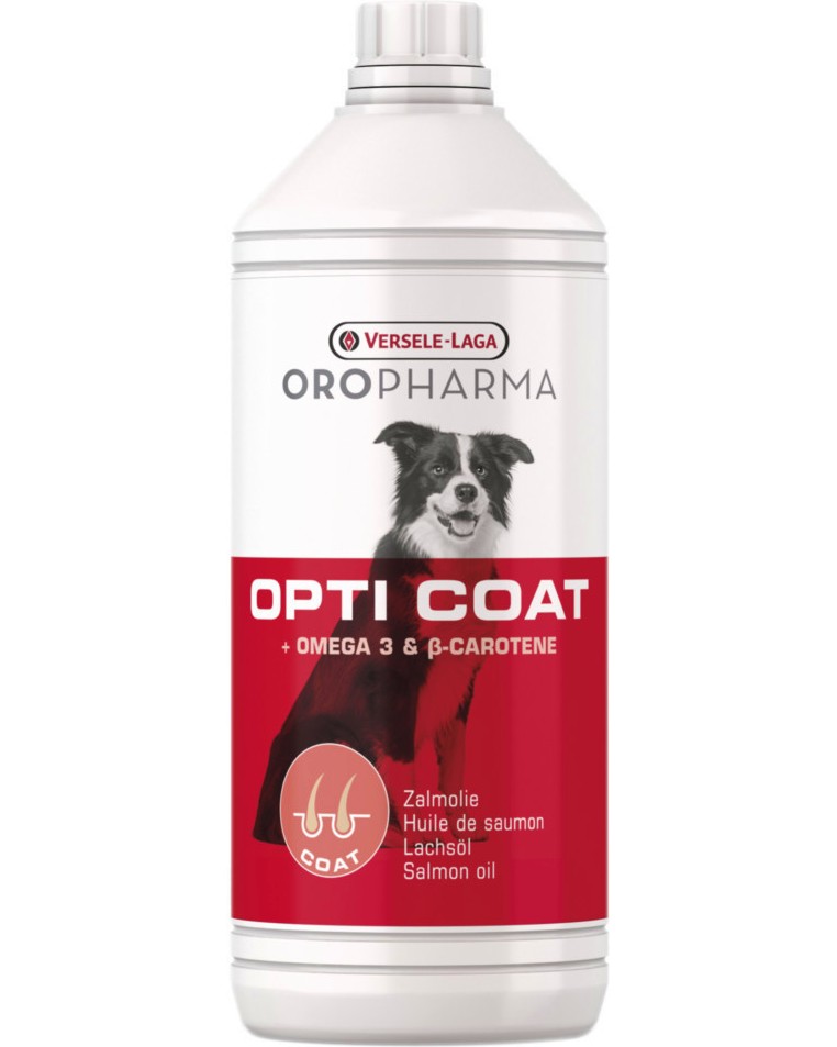 Масло от сьомга за кучета VERSELE LAGA Opti Coat Масло от сьомга за кучета VERSELE LAGA Opti Coat - 0.25 и 1 l, с β-каротин - продукт
