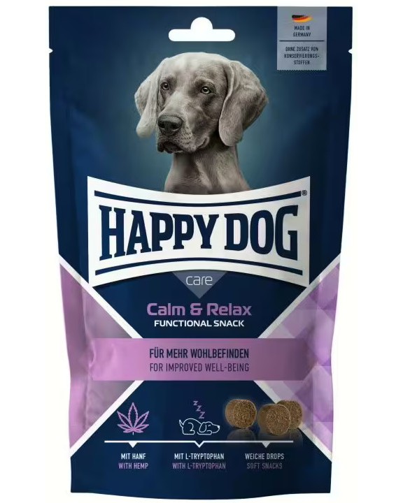 Успокояващи хапки за кучета Happy Dog Care Calm & Relax Успокояващи хапки за кучета Happy Dog Care Calm & Relax - 100 g, в зряла възраст - храна