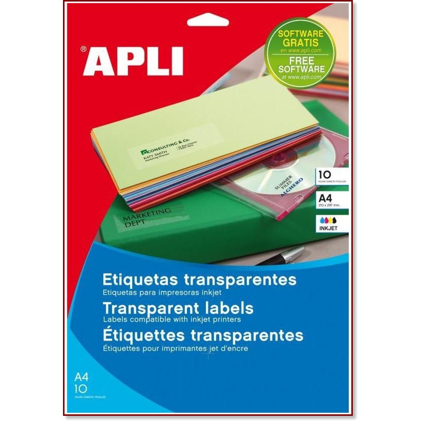 Прозрачни обли полиестерни етикети за принтиране Apli - 440 самозалепващи етикета с размери 48.5 x 25.4 mm - 