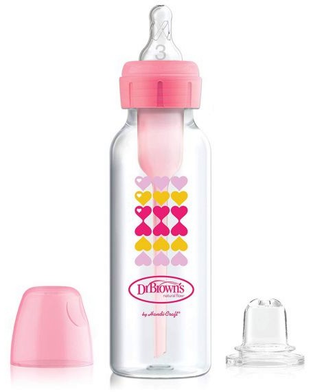 Бебешко стандартно шише 2 в 1 Dr. Brown's Narrow Neck - 250 ml, с биберон 6+ м и мек накрайник, от серията Options+ - продукт