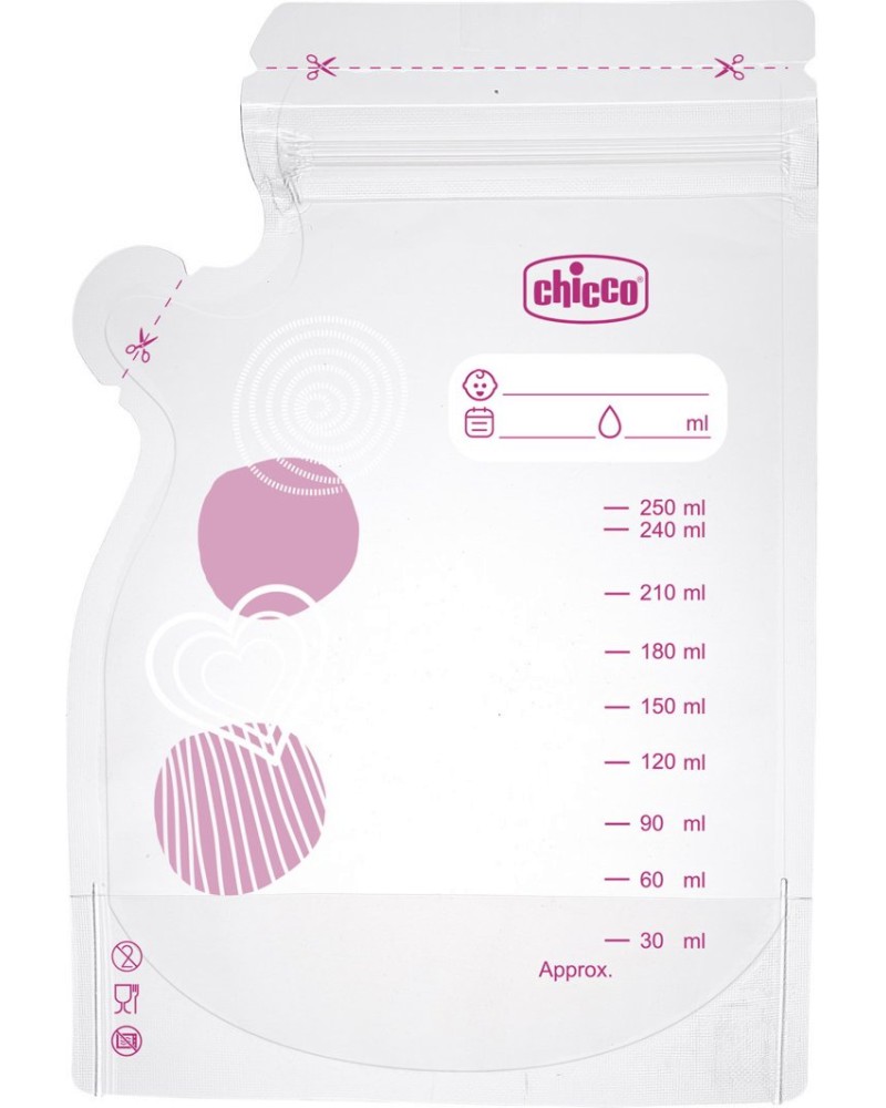 Торбички за кърма Chicco Торбички за кърма Chicco - 30 броя x 250 ml - продукт