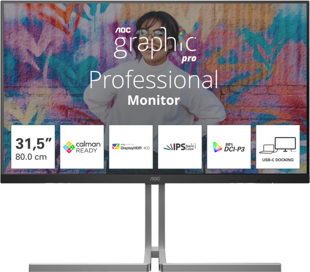 ������� AOC U32U3CV - 31.5", Nano IPS, 60 Hz, 16:9, 3840 x 2160, 4 ms, 2 x HDMI, DisplayPort, USB-C - 