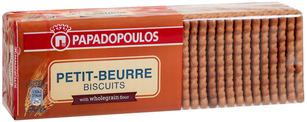 Бисквити с пълнозърнесто брашно Papadopoulos Petit Beurre - 225 g - продукт
