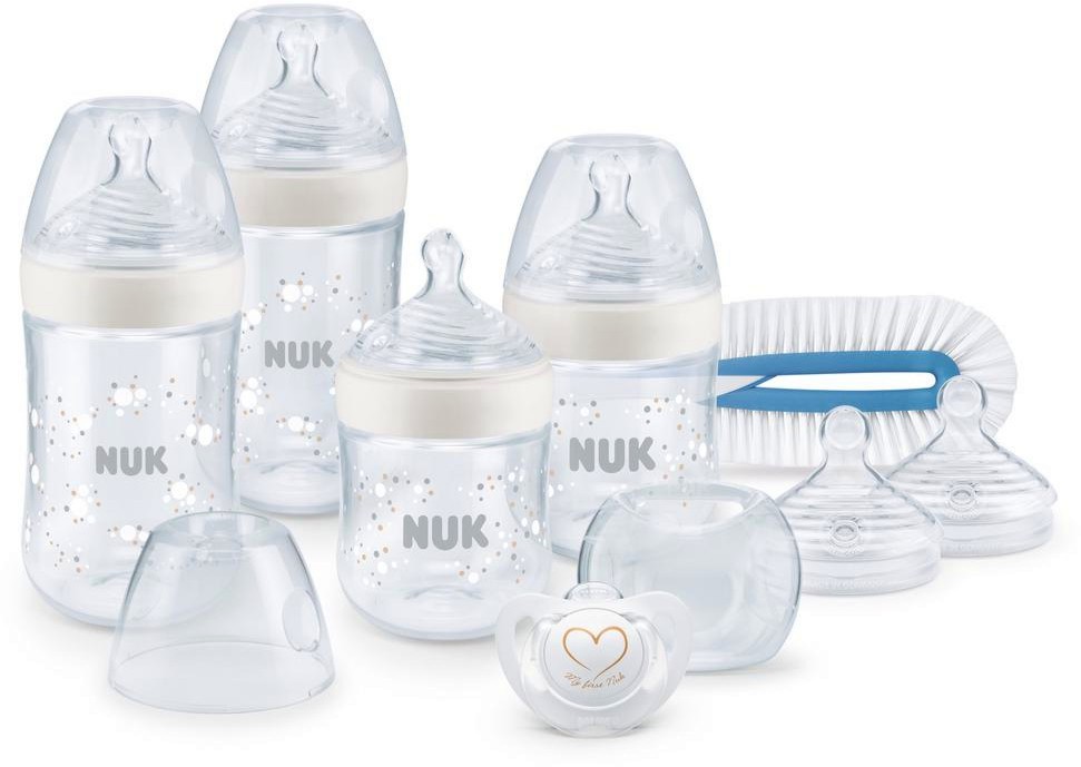 Комплект за новородено NUK Temperature Control - С шишета, биберони, залъгалка и четка от серията Nature Sense - продукт