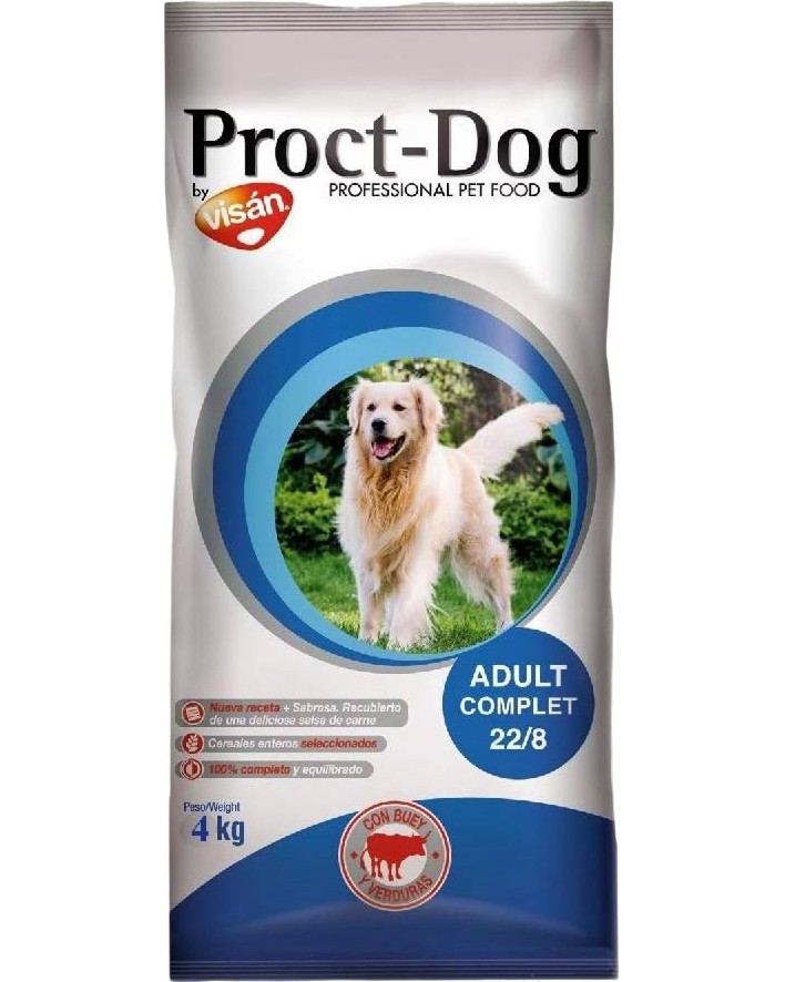 Суха храна за кучета Proct-Dog Adult Complet Суха храна за кучета Proct-Dog Adult Complet - 4 и 20 kg, с говеждо и зеленчуци, за всички породи, в зряла възраст - храна