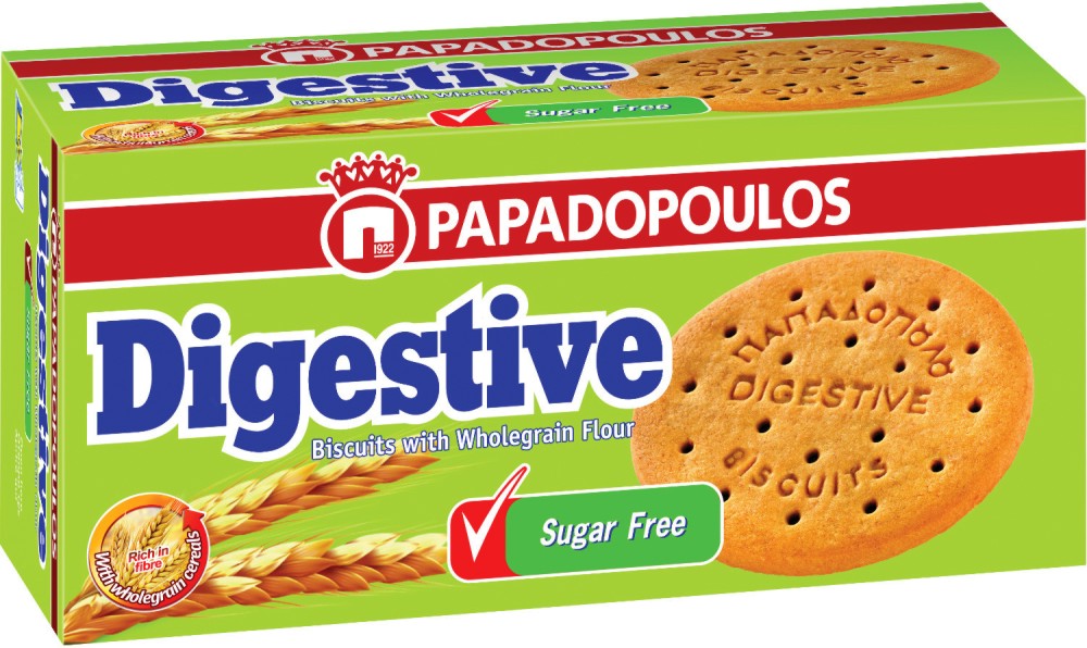 Бисквити с пълнозърнесто брашно без захар Papadopoulos Digestive - 250 g - продукт