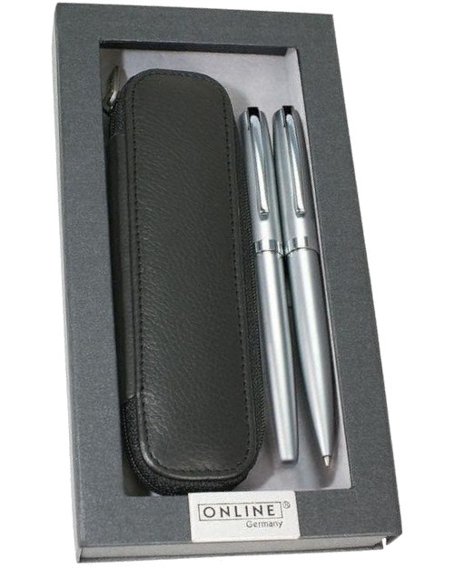 Писалка и химикалка Online Germany Elegance Silver Писалка и химикалка Online Germany Elegance Silver - С кожен калъф и подаръчна кутия -