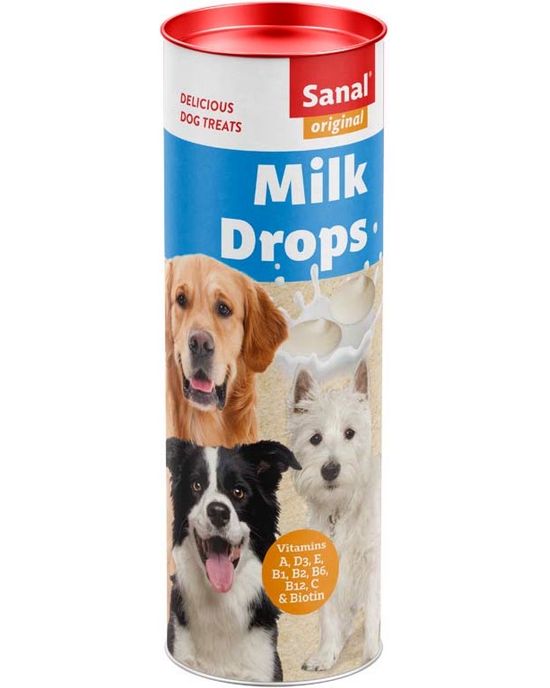 Млечен дропс за кучета Sanal Drops Млечен дропс за кучета Sanal Drops - 250 g, с витамини, за всички породи - храна