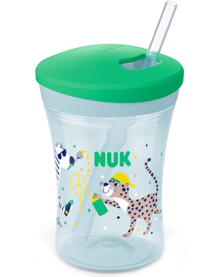 Неразливаща се чаша със сламка NUK Evolution - 230 ml, от серията Action Cup, 12+ м - чаша