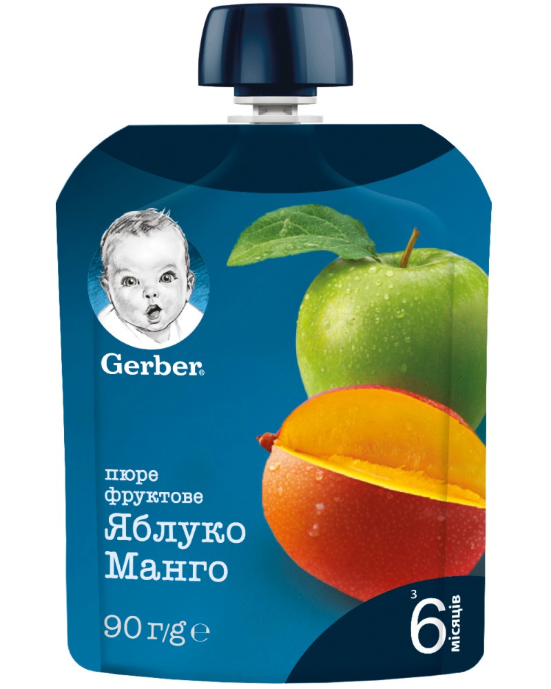 Пюре с ябълка и манго Nestle Gerber - 90 g, за 6+ месеца - пюре