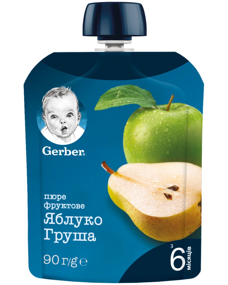 Пюре с ябълка и круша Nestle Gerber - 90 g, за 6+ месеца - пюре