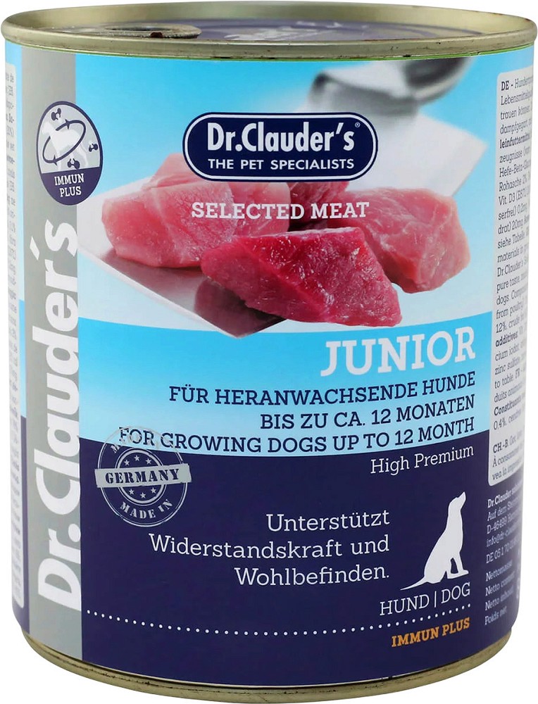 Консерва за кучета Dr.Clauder's Junior Консерва за кучета Dr.Clauder's Junior - 400 и 800 g, с говеждо, свинско и птиче, до 1 година - храна