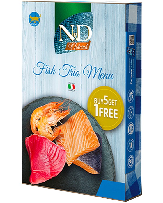 Консерви за котки N&D Natural Fish Trio Menu Консерви за котки N&D Natural Fish Trio Menu - 6 x 70 g, с риба тон, с риба тон и сьомга, с риба тон и скариди, над 1 година - храна