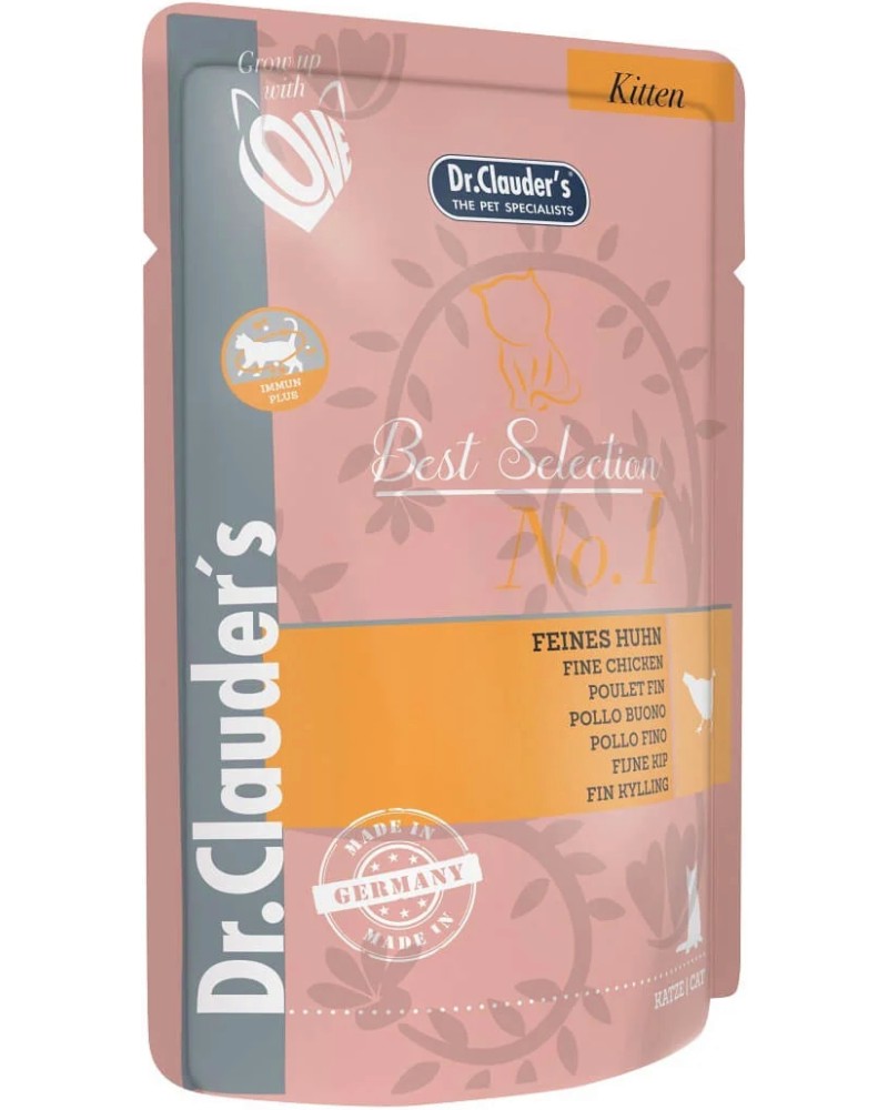 Пауч за котки Dr.Clauder's Kitten Пауч за котки Dr.Clauder's Kitten - 85 g, с пилешко, от серията Best Selection, до 1 година - храна