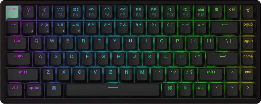 �������� ��������� ������� ���������� Keychron K2 HE - 75%, Bluetooth, USB-C, RGB ���������, ANSI Layout, Standard Version, Gateron Double-Rail Magnetic Nebula - 