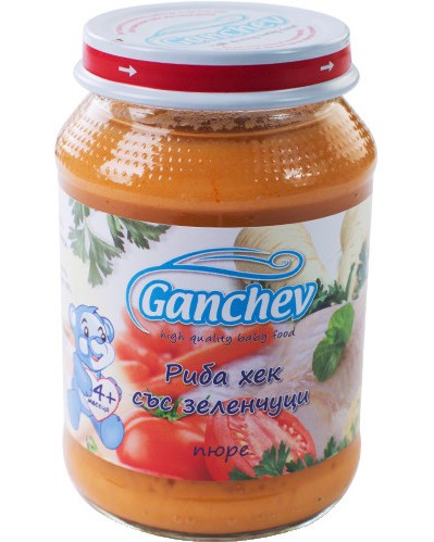Пюре от риба хек със зеленчуци Ganchev - 190 g, за 4+ месеца - пюре
