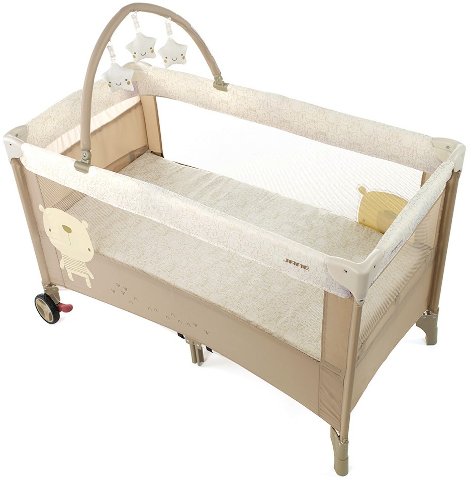 Сгъваемо бебешко легло на две нива Jane Duo Level Toys - За матрак 60 x 120 cm, с арка с играчки и аксесоари - продукт
