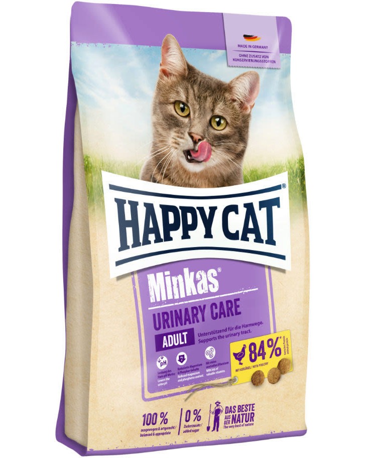 Суха храна за котки за бъбречна превенция Happy Cat Urinary Care Суха храна за котки за бъбречна превенция Happy Cat Urinary Care - 10 kg, с пилешко, от серията Minkas, в зряла възраст - храна