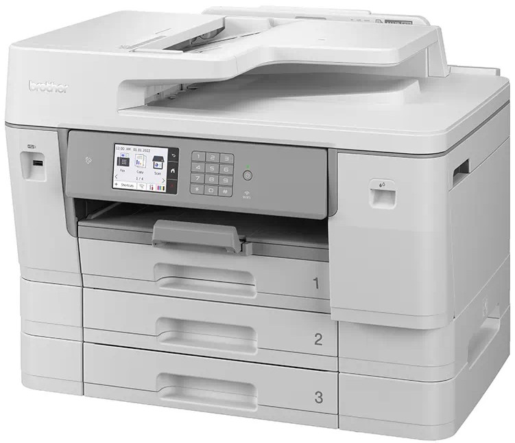 Мастилоструйно мултифункционално устройство Brother MFC-J6957DW Мастилоструйно мултифункционално устройство Brother MFC-J6957DW - Цветен принтер / копир / скенер / факс, 1200 x 2400 dpi, 30 ipm, Wi-Fi, LAN, USB, А3, ADF, NFC -