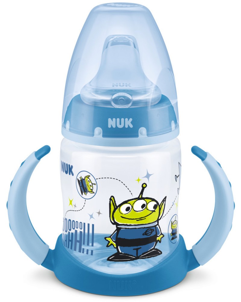 Неразливаща се преходна чаша NUK First Choice - 150 ml, с мек накрайник, на тема Играта на Играчките, 6-18 м - чаша