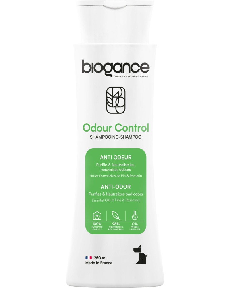 Шампоан за кучета против миризми BIOGANCE Odour Control Шампоан за кучета против миризми BIOGANCE Odour Control - 250 ml, с етерични масла от бор и розмарин - шампоан