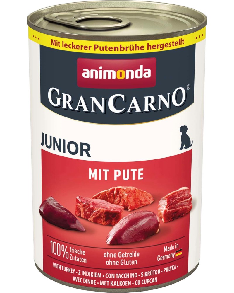 Консерва за кучета GranCarno Junior Консерва за кучета GranCarno Junior - 400 и 800 g, с пуешко, за подрастващи кучета - храна