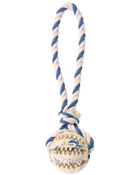 Гумена топка с въже и аромат на мента Trixie - Играчка за кучета от серията Denta Fun - продукт
