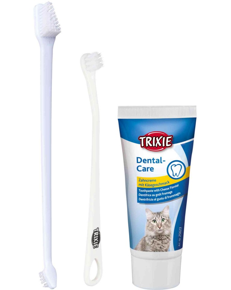 Комплект за дентална хигиена за котки Trixie Dental Hygiene Set Комплект за дентална хигиена за котки Trixie Dental Hygiene Set - Паста и 2 четки за зъби, от серията Dental Care - продукт