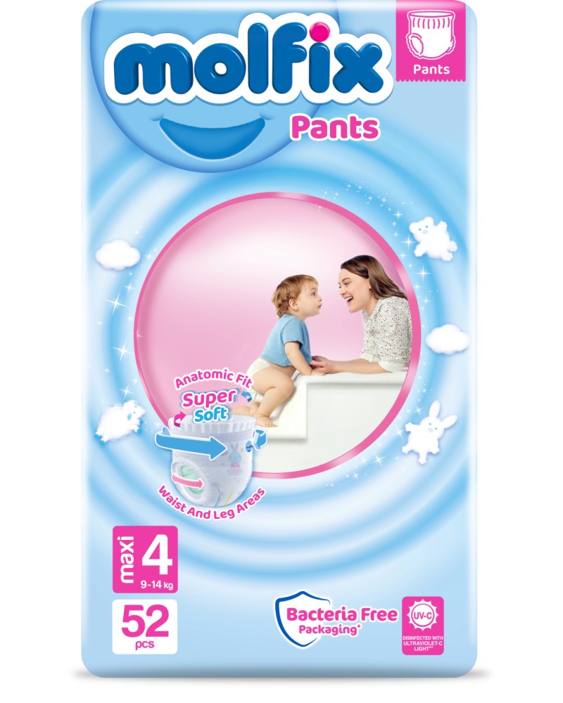 Гащички Molfix Pants 4 Maxi Гащички Molfix Pants 4 Maxi - 52 броя, за бебета 9-14 kg - продукт