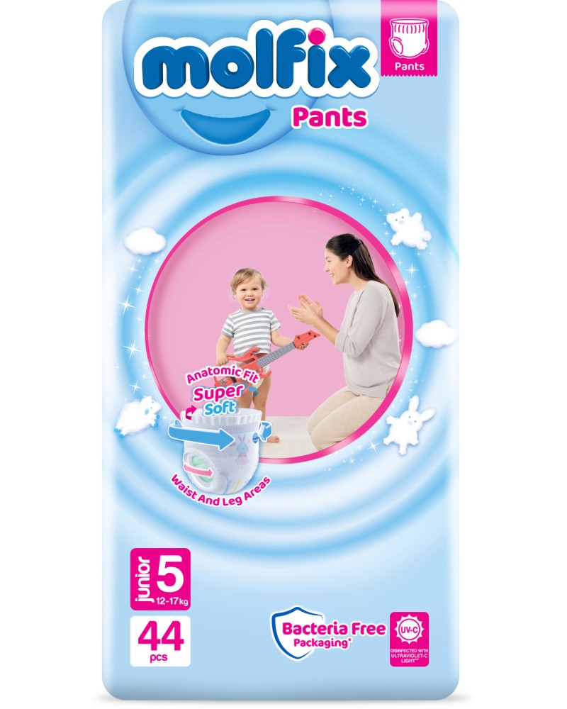 Гащички Molfix Pants 5 Junior Гащички Molfix Pants 5 Junior - 44 броя, за бебета 12-17 kg - продукт